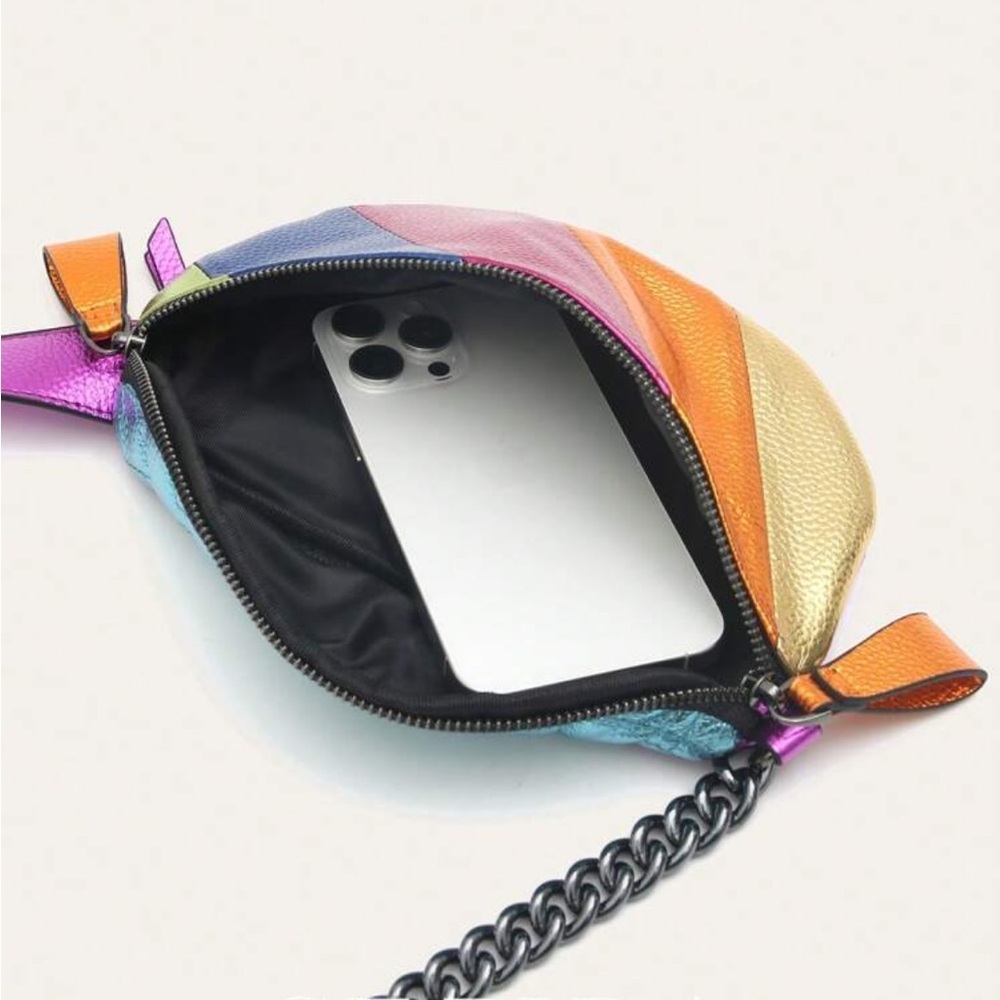 Vibrant Multicolor Patchwork Leather Crossbody Belt Bag - Picture 9 of 10